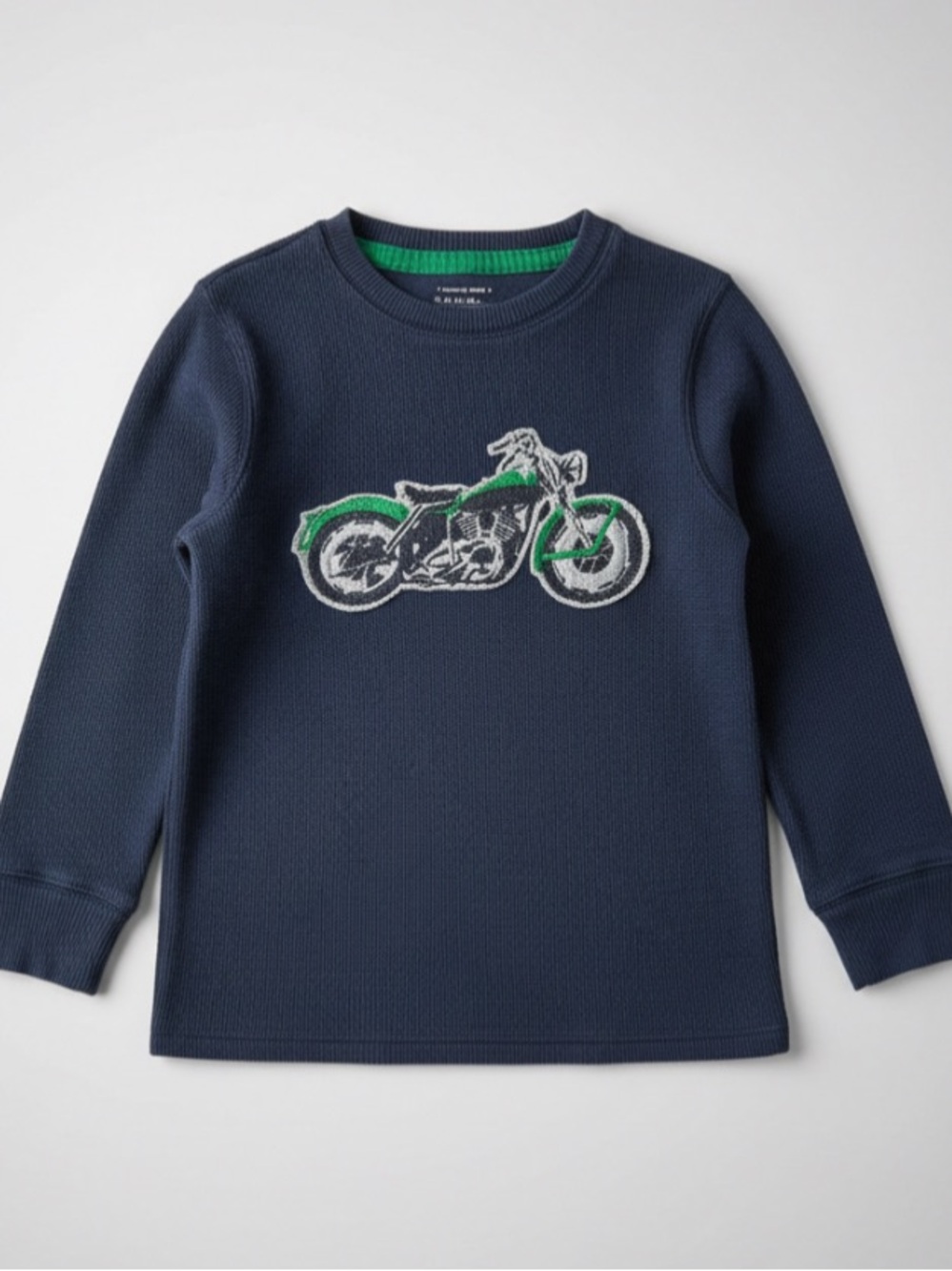 Sonoma Navy Long-Sleeve Tee with Green Motorcycle Appliqué